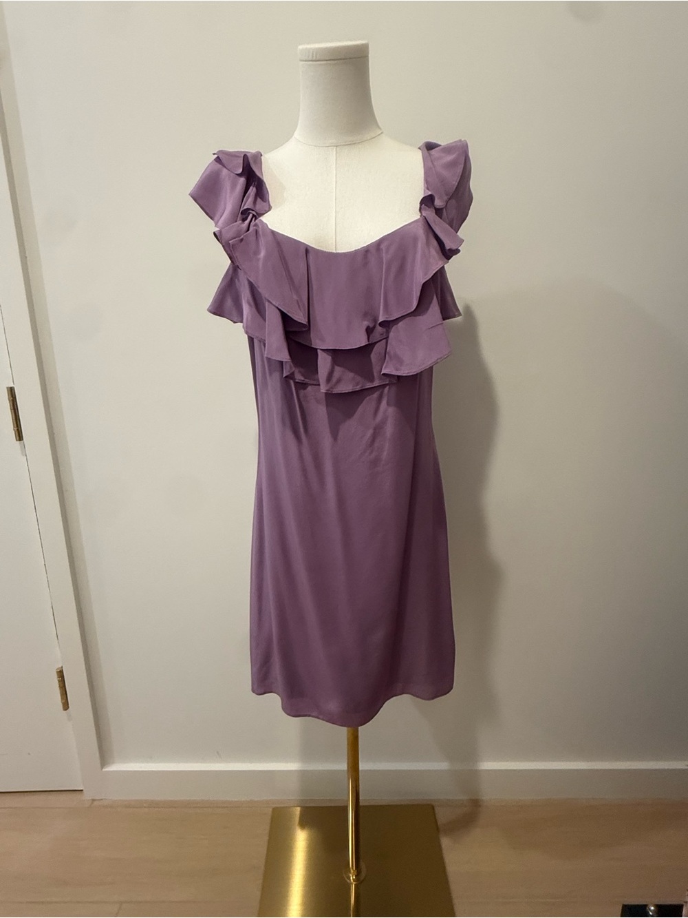 Club Monaco 100% Silk Ruffle-Front Mini Dress